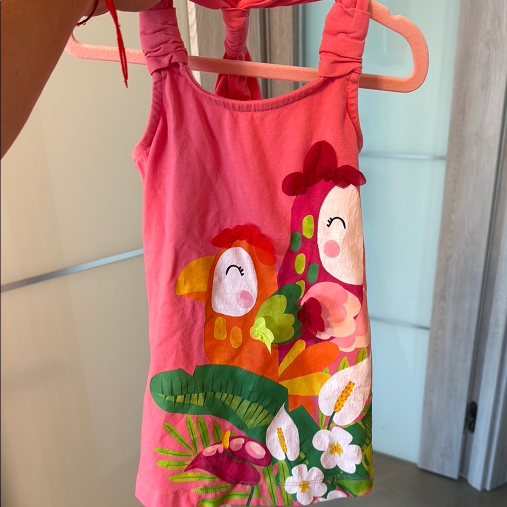Pink Kids Sleeveless Top with Colorful Bird Design